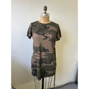 Sanctuary Womens Camo Print Side Ruched T-Shirt Mini Dress Small Green Brown